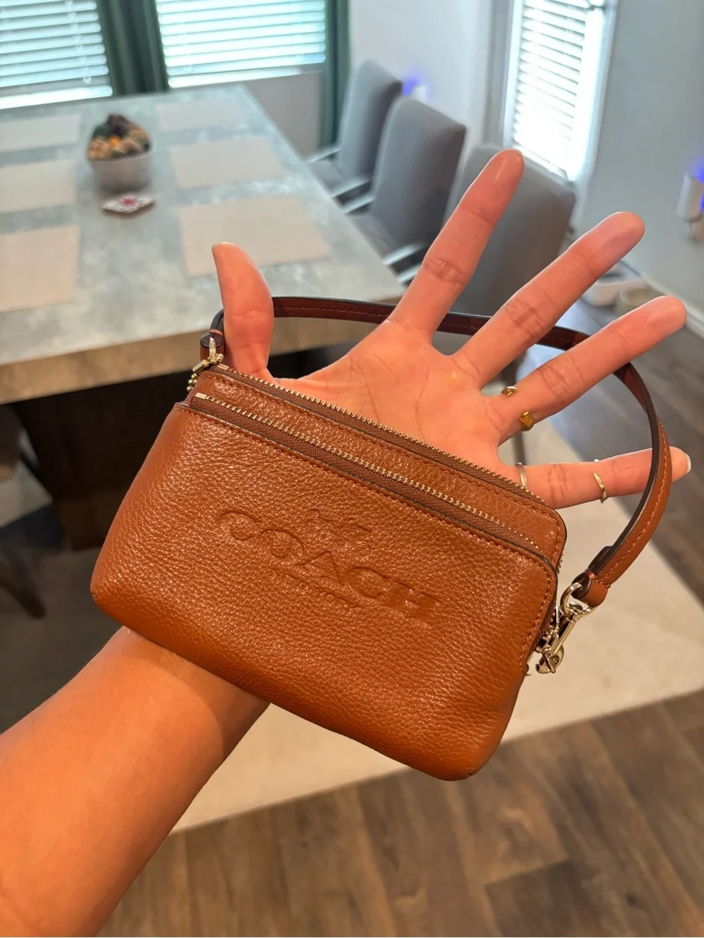 Coach Leather Wristlet Brown Leather Pebbled Wallet - Picture 1 of 5